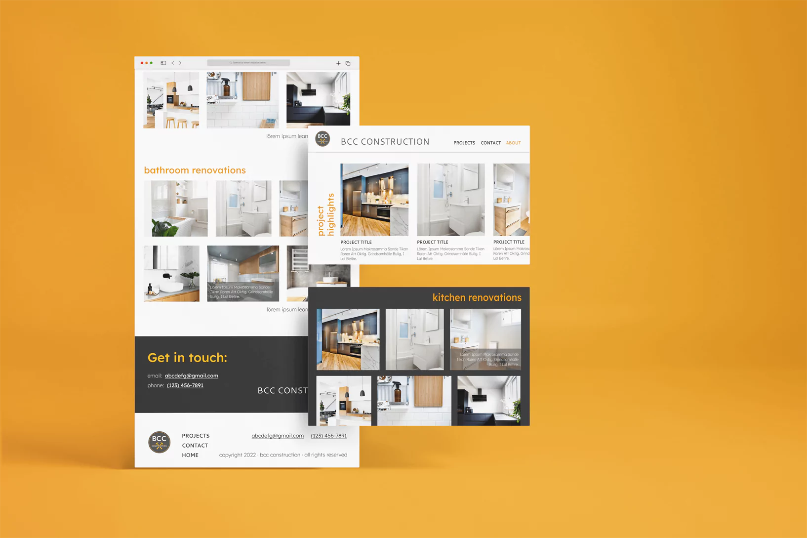Mockup showing a clean white webpage design on a gold background